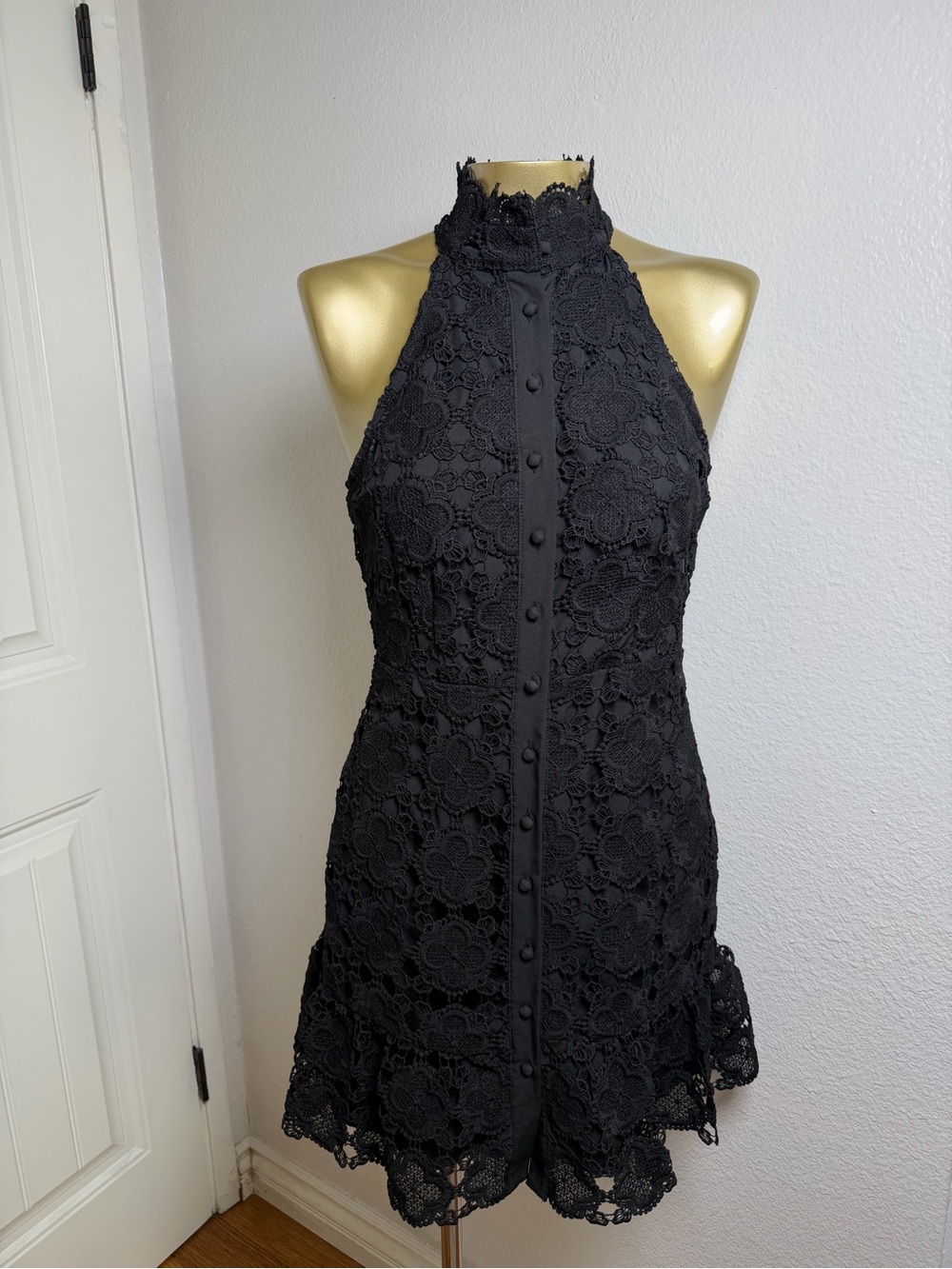 Aqua Women's Lace Mini Shirt Dress XS